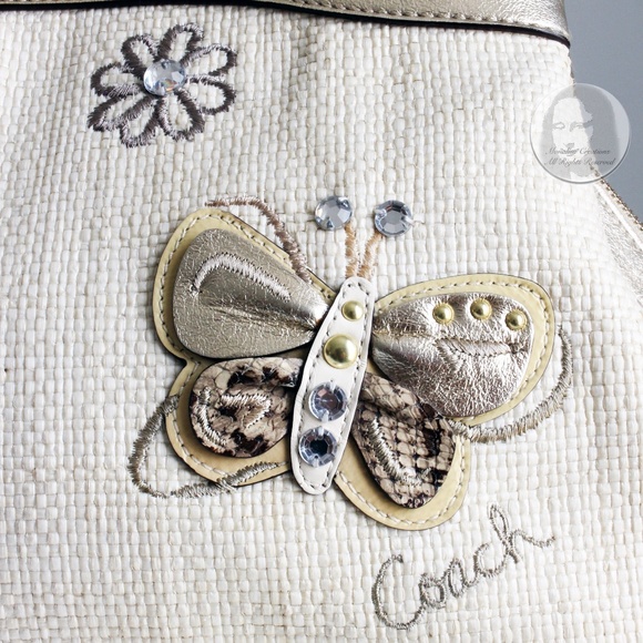 Coach Lexi Shoulder Bag Butterfly #F16584 Straw and Leather Satchel 2011 - Picture 5 of 11